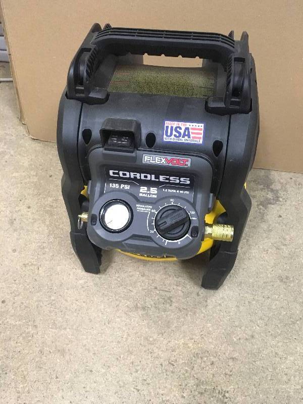 lot 20 image: DEWALT  FLEXVOLT 60V MAX 2.5 gallon Cordless Air Compressor  tool only battery and charger are not include in like New working conditions