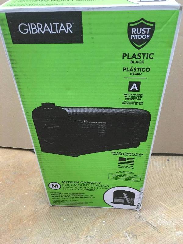 lot 22 image: Gibraltar  Medium Capacity Plastic Mailbox in Black New