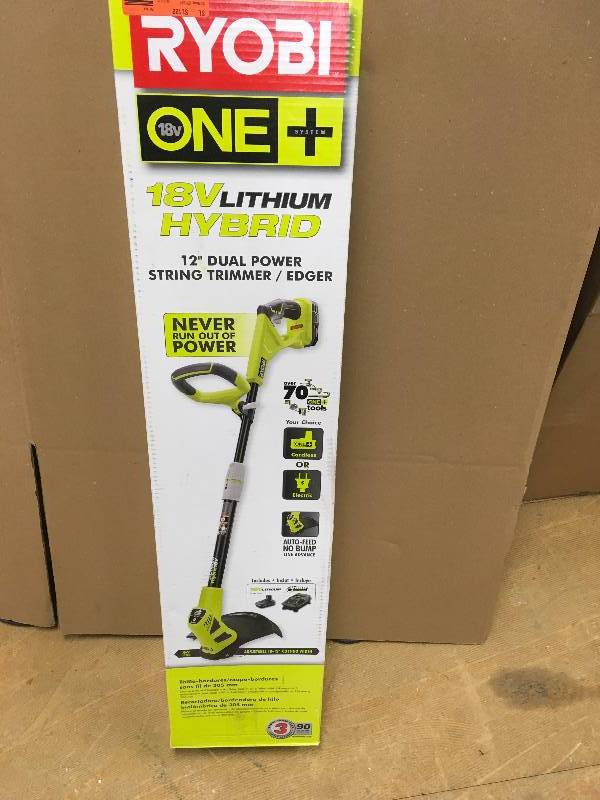 lot 28 image: Ryobi 18V One Plus Lithium-Ion String trimmer edger in like new condition