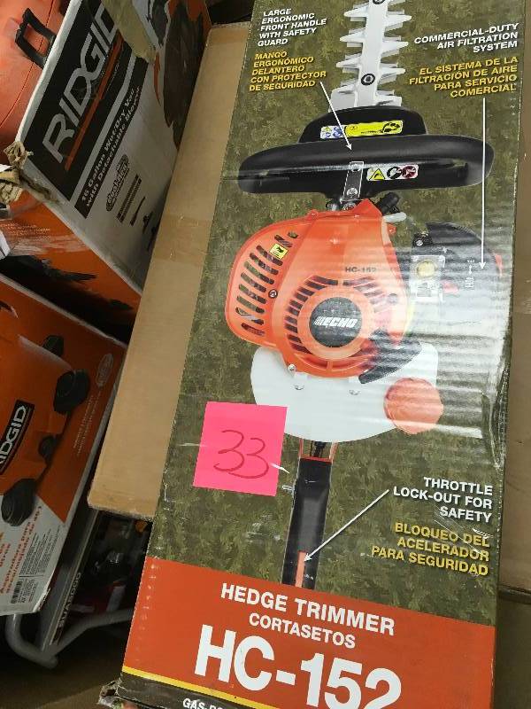 lot 33 image: Echo 20 in. 21.2 cc Gas Hedge Trimmer Open Box not used