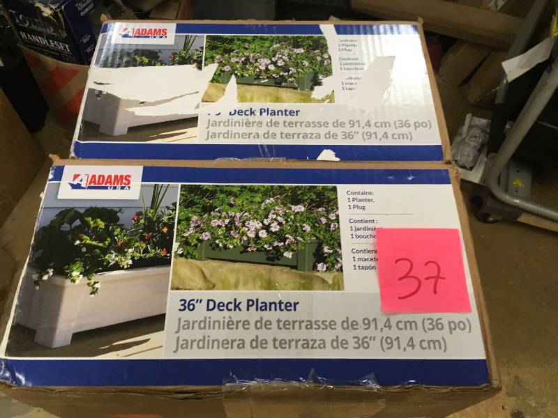 lot 37 image: Adams Manufacturing USA 36 in. x 15 in. White Resin Deck Planter New