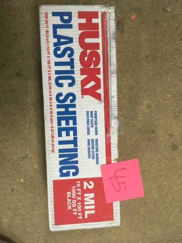 lot 45 image: HUSKY 10 ft. x 100 ft. Black 2 mil Plastic Sheeting New