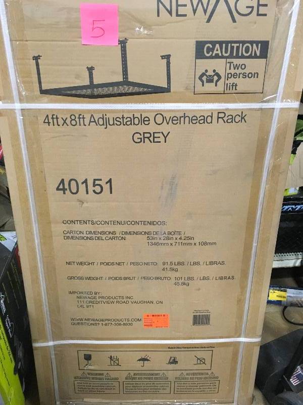 lot 5 image: New Age Performance 96 in. L x 48 in. W x 42 in. H Adjustable VersaRac Ceiling Storage Rack in Gray New