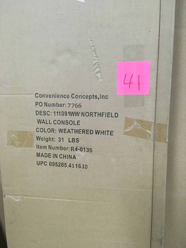 lot 41 image: Convenience Concepts Northfield Wall Console Weathered White 111091WW New