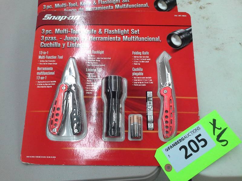 lot 205 image: 5 Units - Snap-On 3 Piece Multi-Tool Knife & Flashlight Set