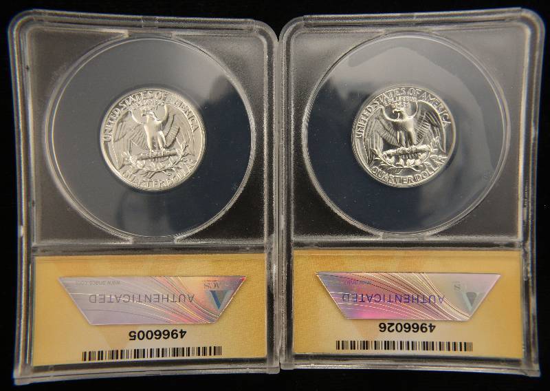 2 HIGH GRADE PROOF WASHINGTON QUARTERS 1963 1964 PF67 ANACS