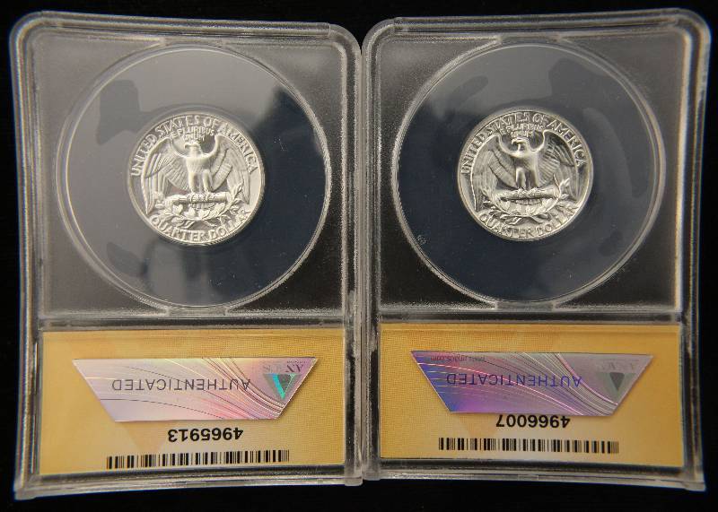 2 HIGH GRADE PROOF WASHINGTON QUARTERS 1961 1962 PF67 ANACS