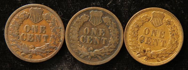 3 INDIAN HEAD CENTS 1885 1890 1907(AU)