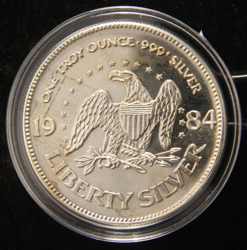 1 TROY OZ. .999 FINE SILVER 1984 A-MARK LIBERTY ROUND IN AIRTITE