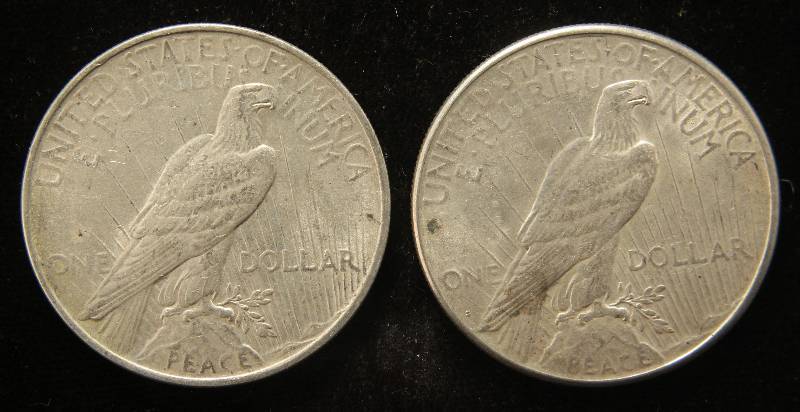 2 SILVER DOLLARS 1922 & 1923-S PEACE XF-AU