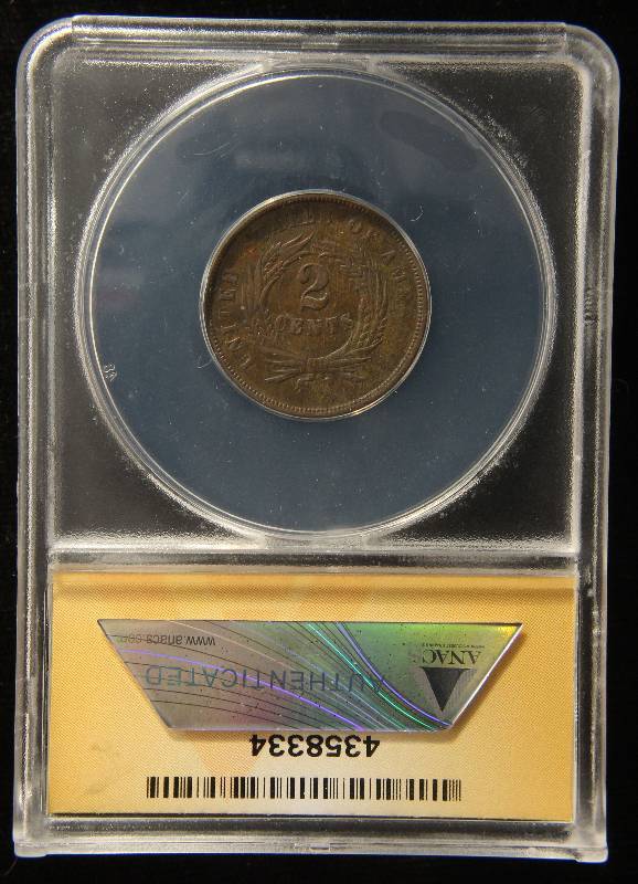 1868 US TWO CENT PIECE AU50 ANACS
