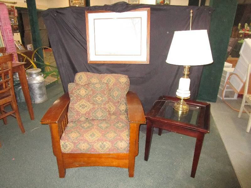 lot 18 image: Chair and Table Lamp and Picture