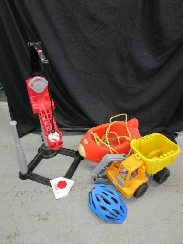lot 47 image: Baseball Toy, Airplane Swing, Dump Truck and Bike Helmet