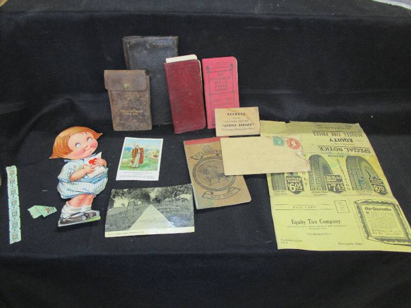 lot 94 image: Various Old Advertising Pieces, Books, Notebook, Wallpaper charts and more