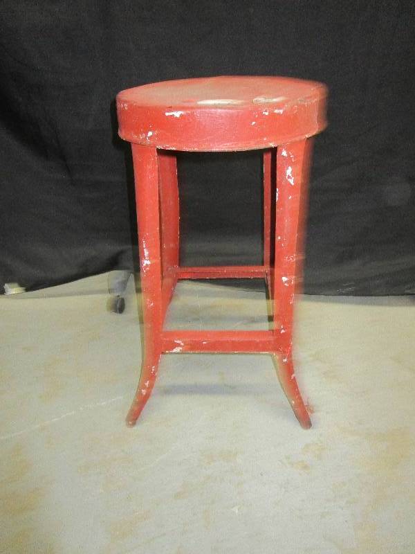 lot 141 image: Red Metal Stool 23 Tall