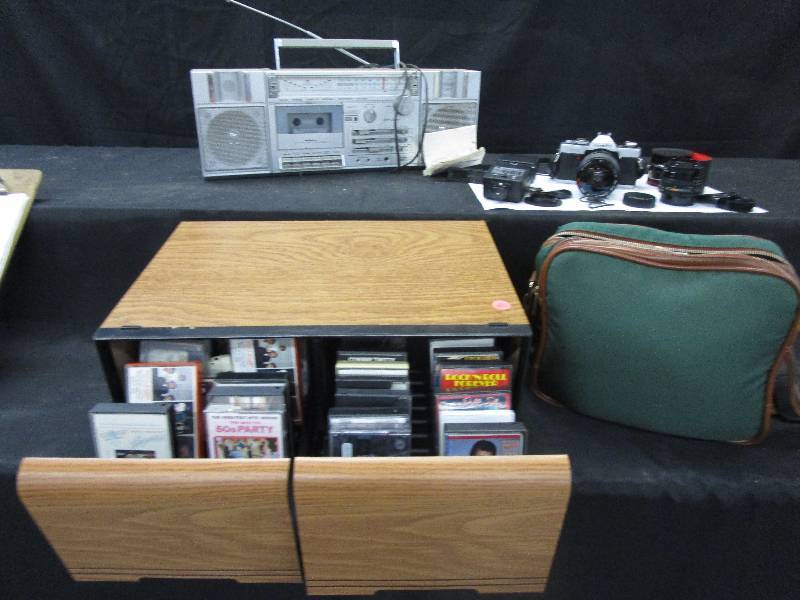 lot 198 image: Camera and all the Accessories, Casette tapes and Radio to play them