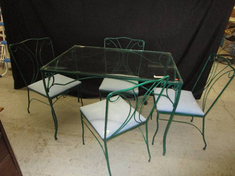 lot 200 image: MetalGlass Patio or Porch Table and 4 Chairs