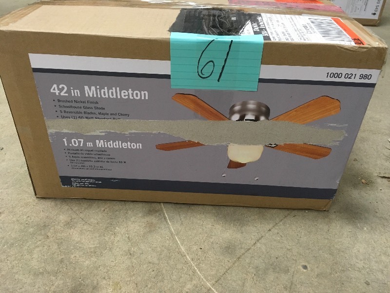 Hampton Bay Middleton 42 in. Indoor Brushed Nickel Ceiling Fan with Light Kit Open box not used