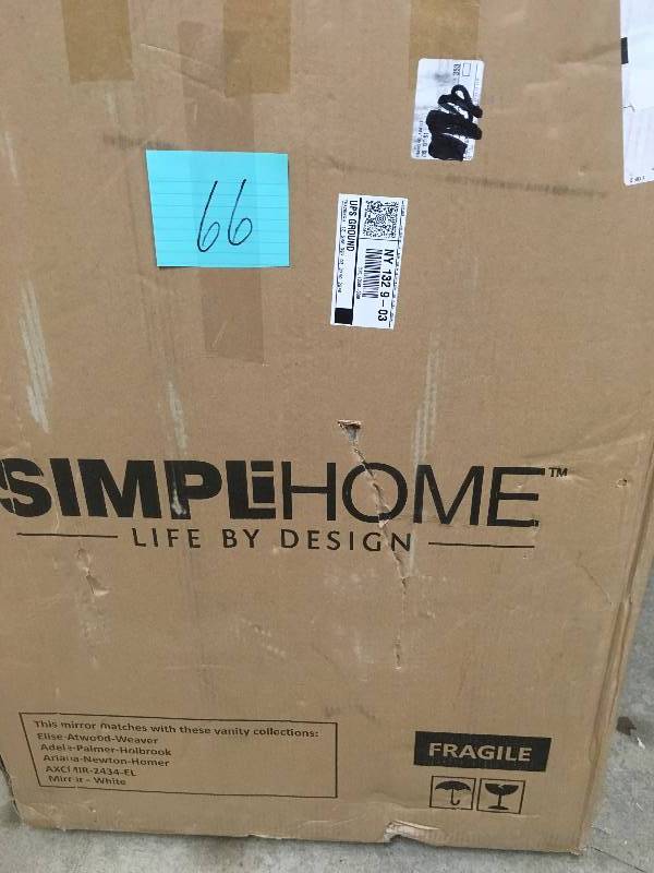 Simpli Home Elise 24 in. x 34 in. Bath Vanity Mirror in Soft White Open box not used