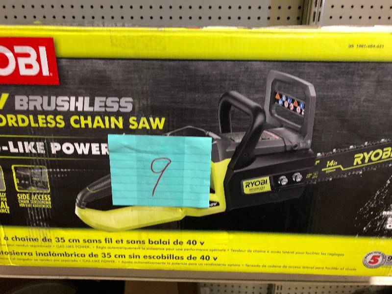 Ryobi Chain Saws 14 in. 40-Volt Brushless Cordless Chainsaw without Battery  open box not used
