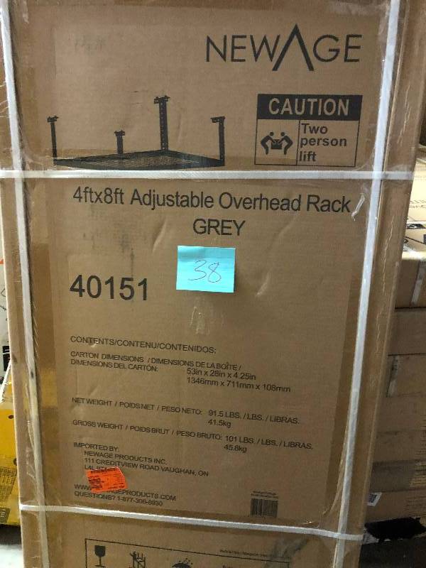 New Age 4 ft x 8 ft adjustable overhead rack new Grey