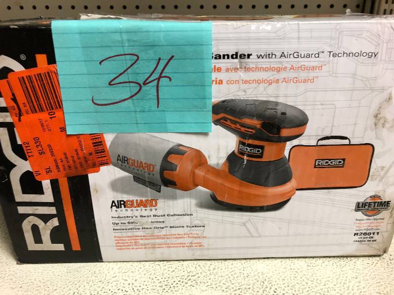 RIDGID 5 In. Random Orbit Sander With AirGuard Technology Hex Grip R26011 used  missing dust bag in working condition