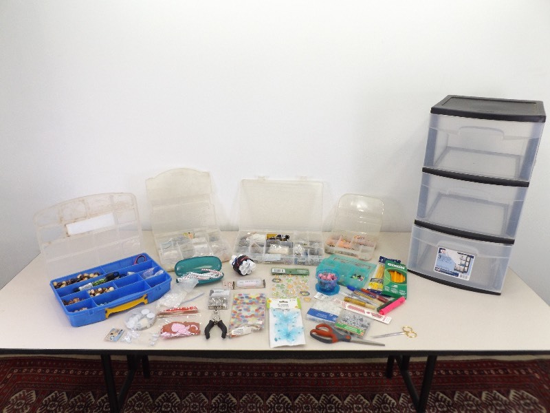 lot 28 image: Large Lot of Beading, and Crafting Supplies with 3 Drawer Organizer