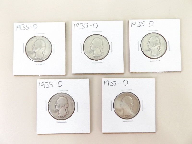 lot 30 image: 5 - 1935-D Washington Silver Quarters