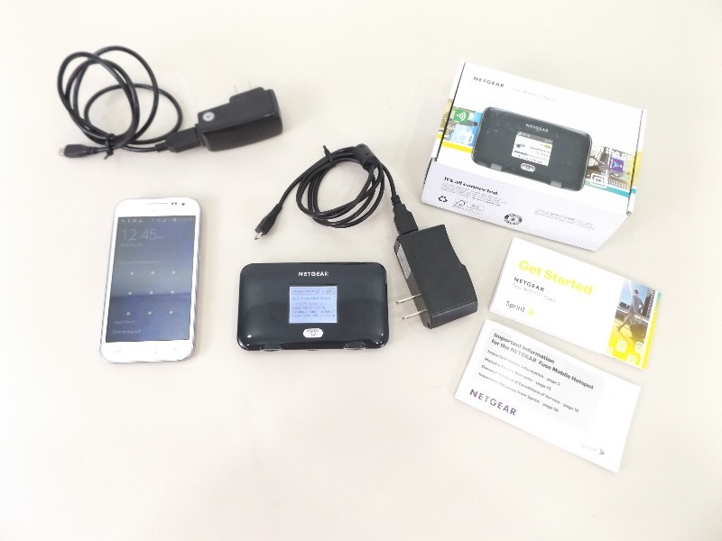 lot 38 image: Samsung Galaxy Prevail LTE, and Sprint Netgear Fuse Mobile Hotspot 