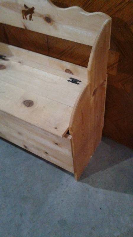 lot 4 image: Unpainted Wood Storage Bench