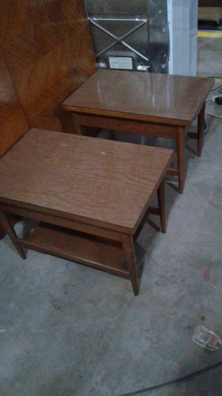 lot 15 image: A Pair Of Mid Century Modern Mersman End Tables, Used, One Is Missing A Foot Cap, Used, May Have Some Wear