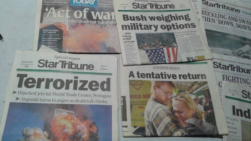 lot 54 image: Lot Of Historic Newspapers, 911 & Minneapolis Bridge Collapse