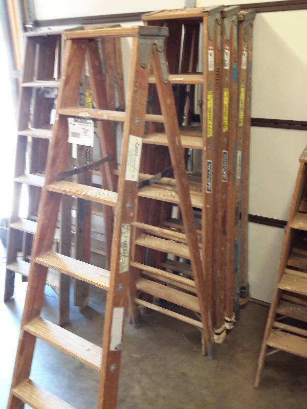 lot 72 image: 4, Louisville, Wood Heavy Duty, 6 ft Step ladders.  EXCELLENT SHAPE