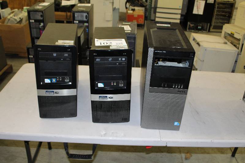 lot 102 image: Lot of (3) HP Pro, Dell Optiplex 960 Desktop Computers