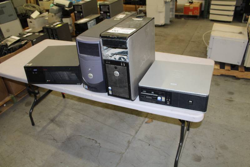 lot 96 image: Lot of (4) Desktop Computers For Parts - HP Compaq, Dell Optiplex 745, Dell, IBM ThinkCentre