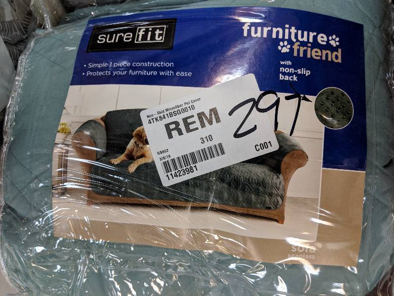 lot 297 image: Sure Fit Microfiber Nonskid Pet Sofa Cover - Seaglass
