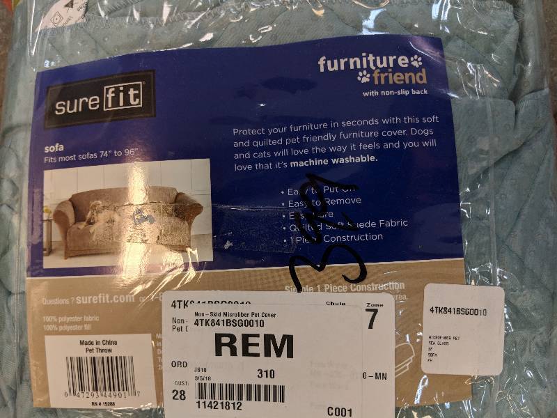 lot 399 image: Sure Fit Microfiber Nonskid Pet Sofa Cover - Seaglass
