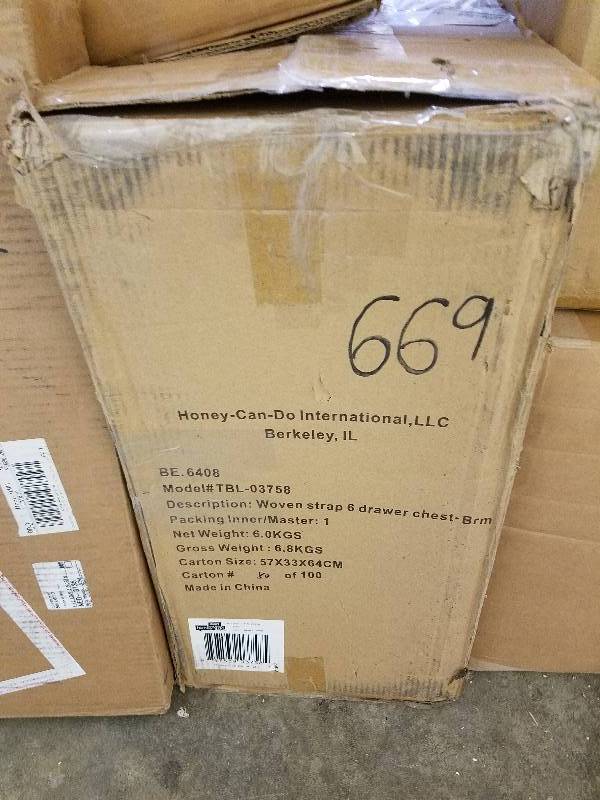 lot 669 image: Honey Can Do 6-Drawer Storage Chest Brown