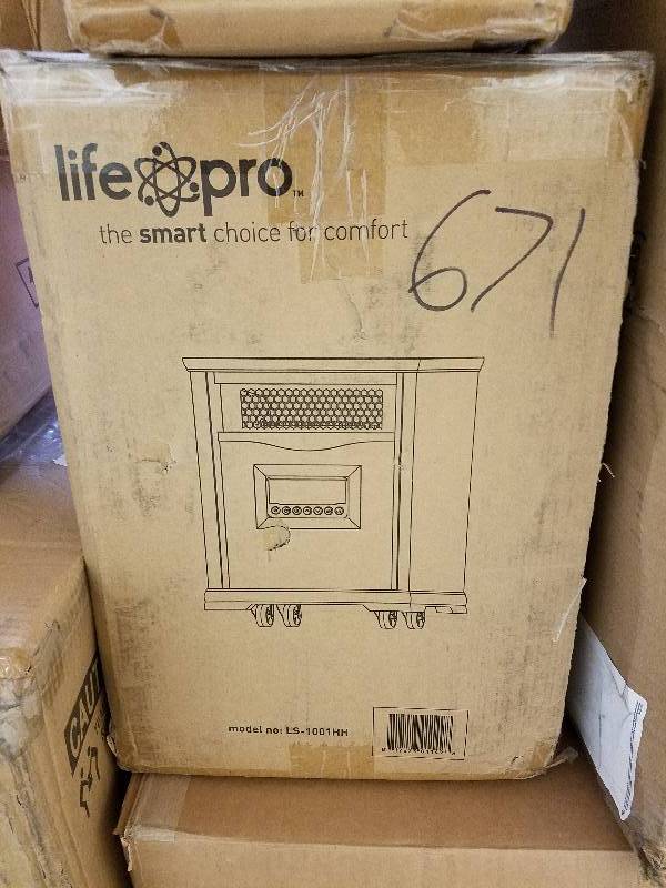 lot 671 image: McLeland Design 4-Element Infrared Heater  Dark Oak Wood Cabinet