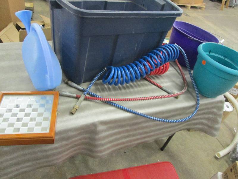 lot 204 image: Air Hoses, Chess Set, Watering Can,...