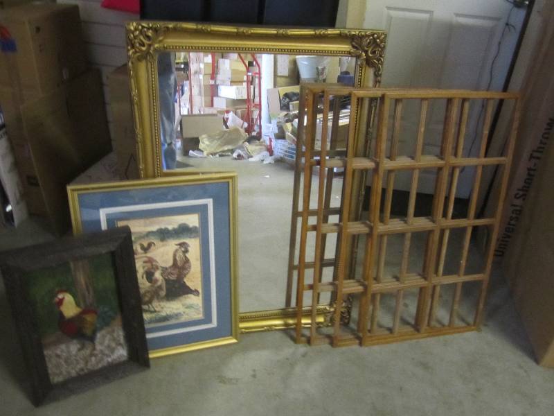 lot 177 image: 29 x 41 Mirror, 4 Wood Window Gri...