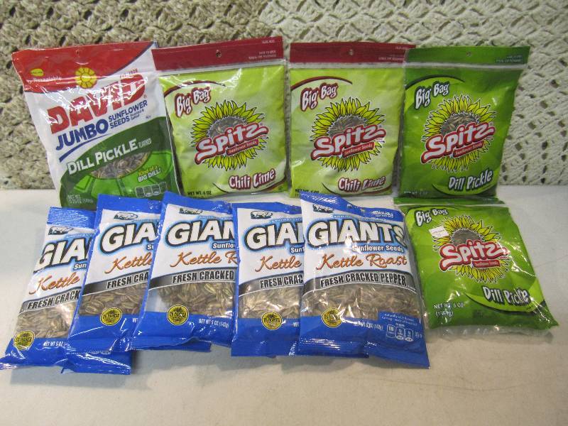 lot 201 image: 10 Bags of Various Flavored Sunflow...
