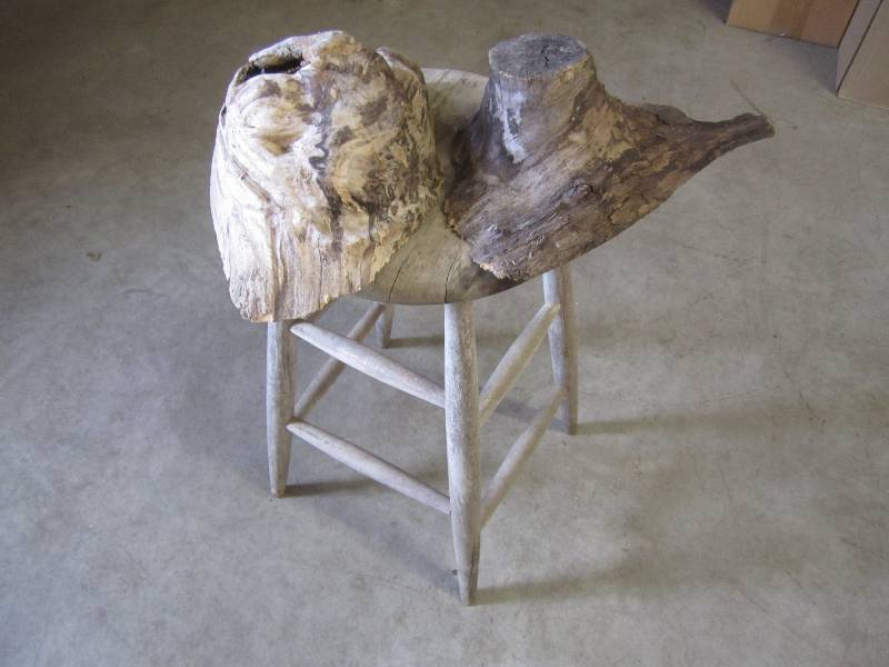lot 238 image: Vintage Wood Stool and 2 Wood Wall ...