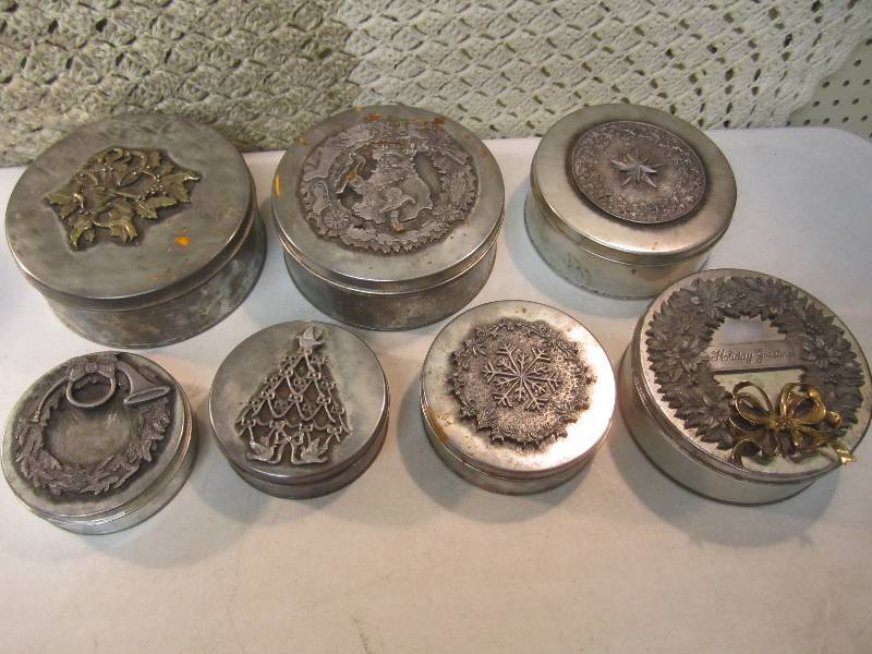 lot 283 image: 7 Metal Tins with Pewter Lid Design...