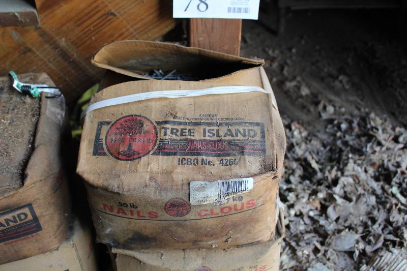 lot 74 image: 50 lb. box of Tree Island 6 dwt hot dipped galvanized nails