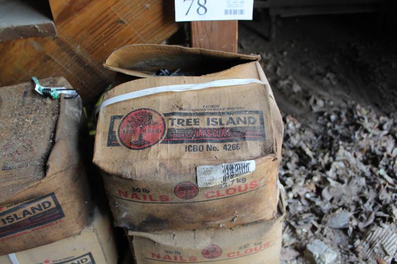 lot 75 image: 50 lb. box of Tree Island 6 dwt hot dipped galvanized nails