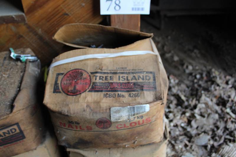 lot 76 image: 50 lb. box of Tree Island 6 dwt hot dipped galvanized nails