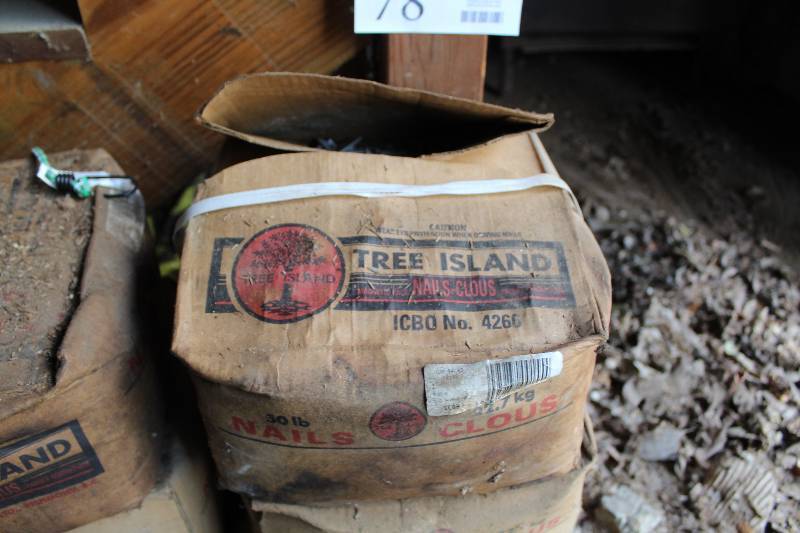 lot 79 image: 50 lb. box of Tree Island 6 dwt hot dipped galvanized nails