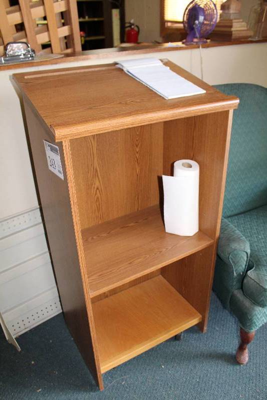 lot 243 image: Wood Podium w 2-Shelves