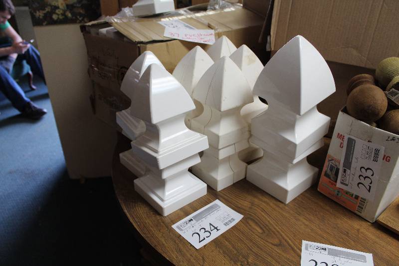 lot 234 image: Lot of (8) PVC Fence Post French Gothic Tops
